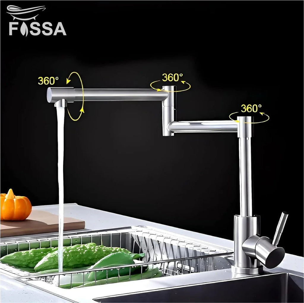 Fossa Zig Zag Stainless Steel Deck Mounted Folding Kitchen Faucet, 304 Stainless Steel Single Handle with 360 Rotating Spout with Pure Water Cold and Hot Modern Drinking Faucet